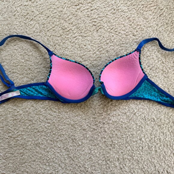 Victoria's Secret Blue Leopard Print PINK Where Everywhere Push-Up Bra - Picture 2 of 4